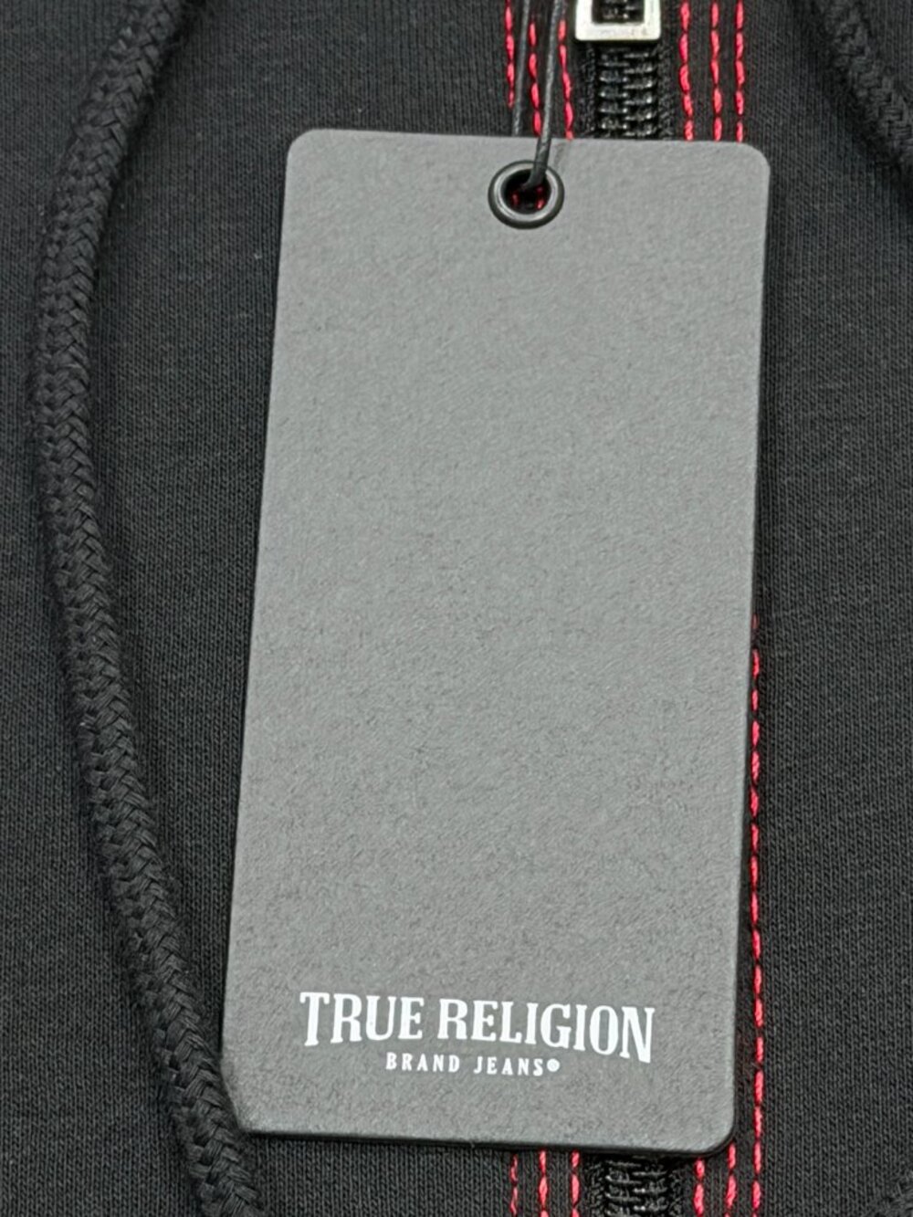 True Religion Mens TNL Puff Buddha Full Zip Hoodie Large L Black Red Stitch NWT - Picture 7 of 16